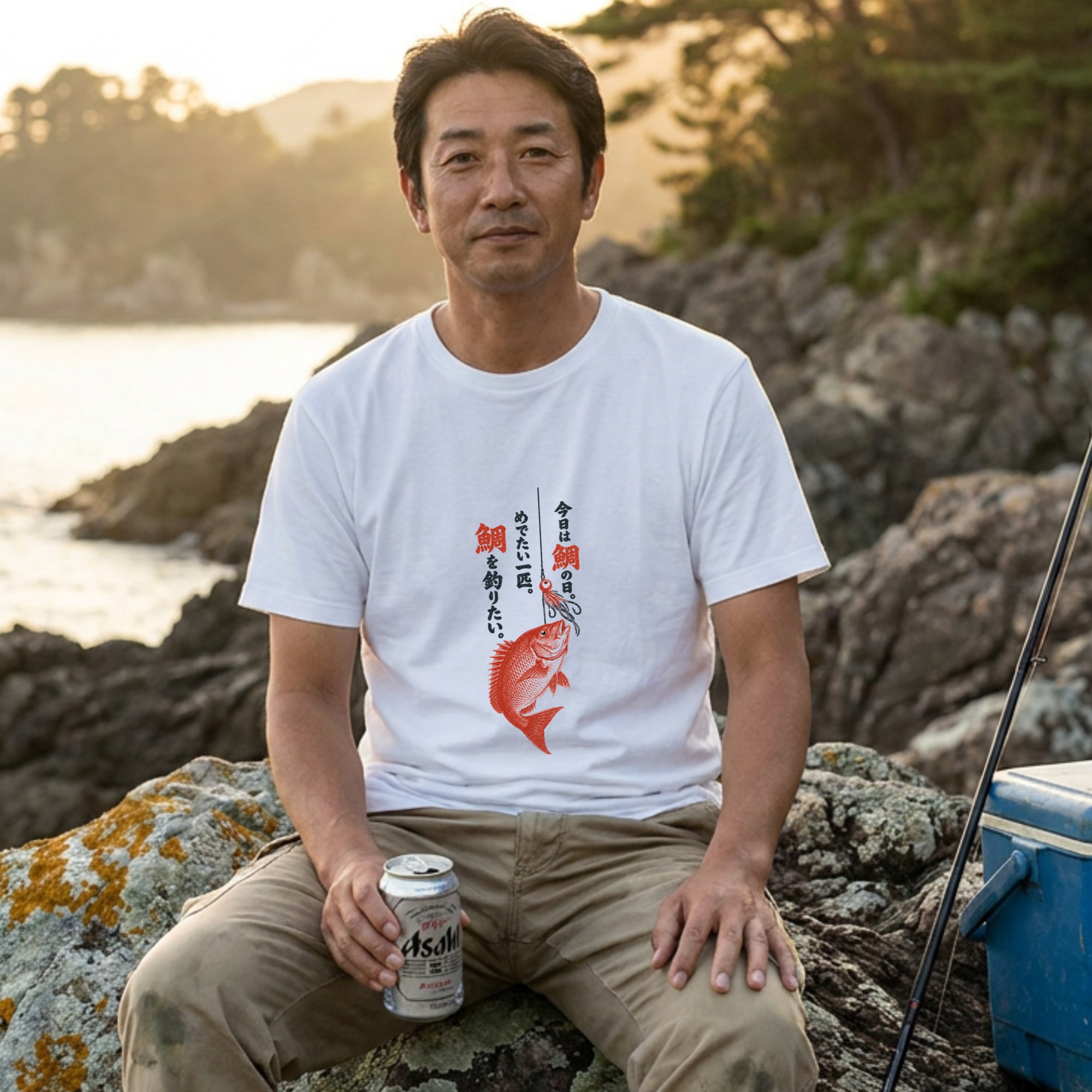 めでたい一匹 | 鯛釣り 筆文字デザイン 鯛ラバ仕掛け 和風 魚グラフィック Tシャツ【釣りウェア・アウトドア・普段着・オシャレ・ギフトに最適】